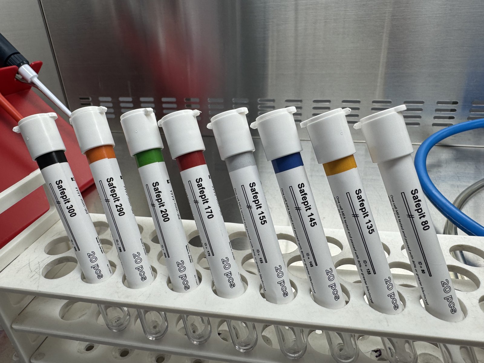The Safepit denudation pipette line, all eight bore sizes